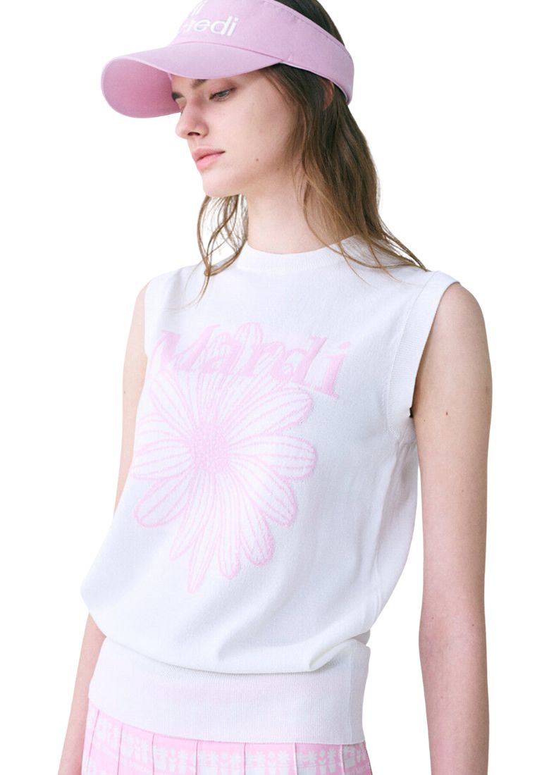 Mardi Flower Sleeveless Knit Top Ivory Pink