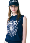 Mardi Flower Sleeveless Knit Top Navy