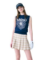 Mardi Flower Sleeveless Knit Top Navy