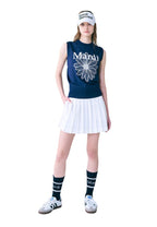 Mardi Flower Sleeveless Knit Top Navy