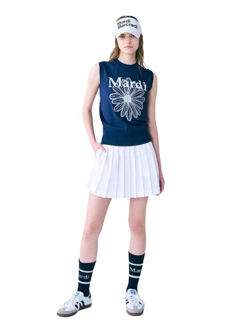 Mardi Flower Sleeveless Knit Top Navy