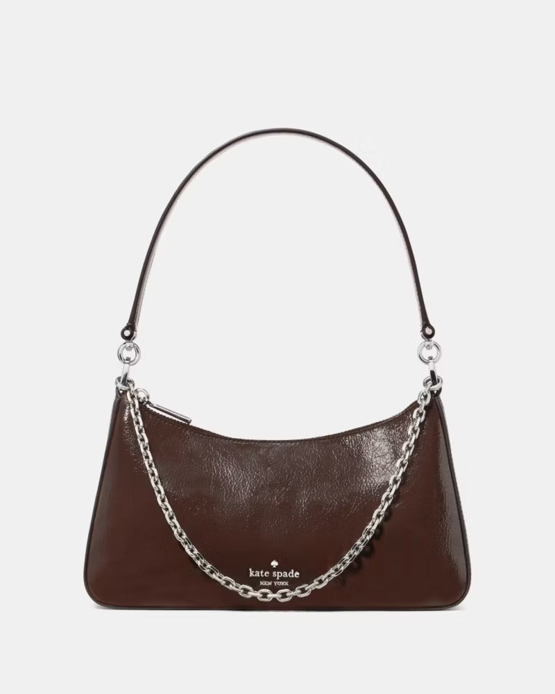 Margot Shiny Leather Shoulder Bag Hot Fudge