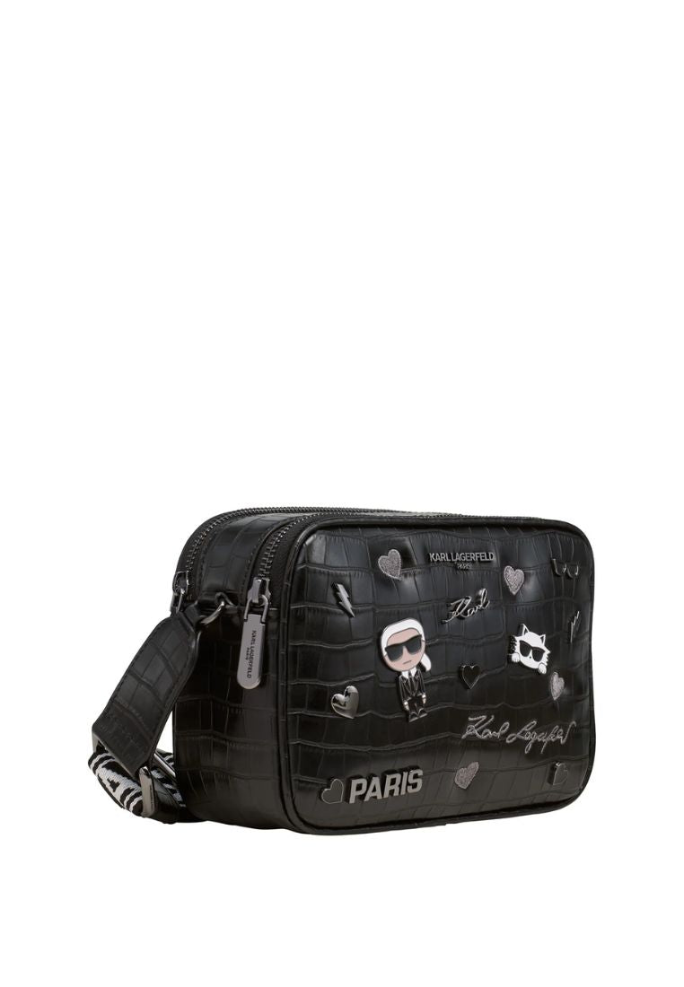 Maybelle Pins Camera Crossbody Black