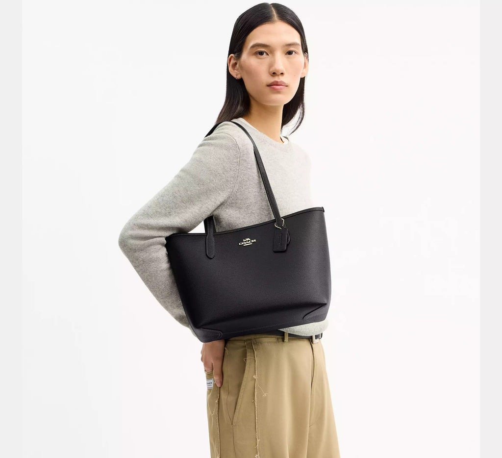 Medium City Tote Bag Gold Black