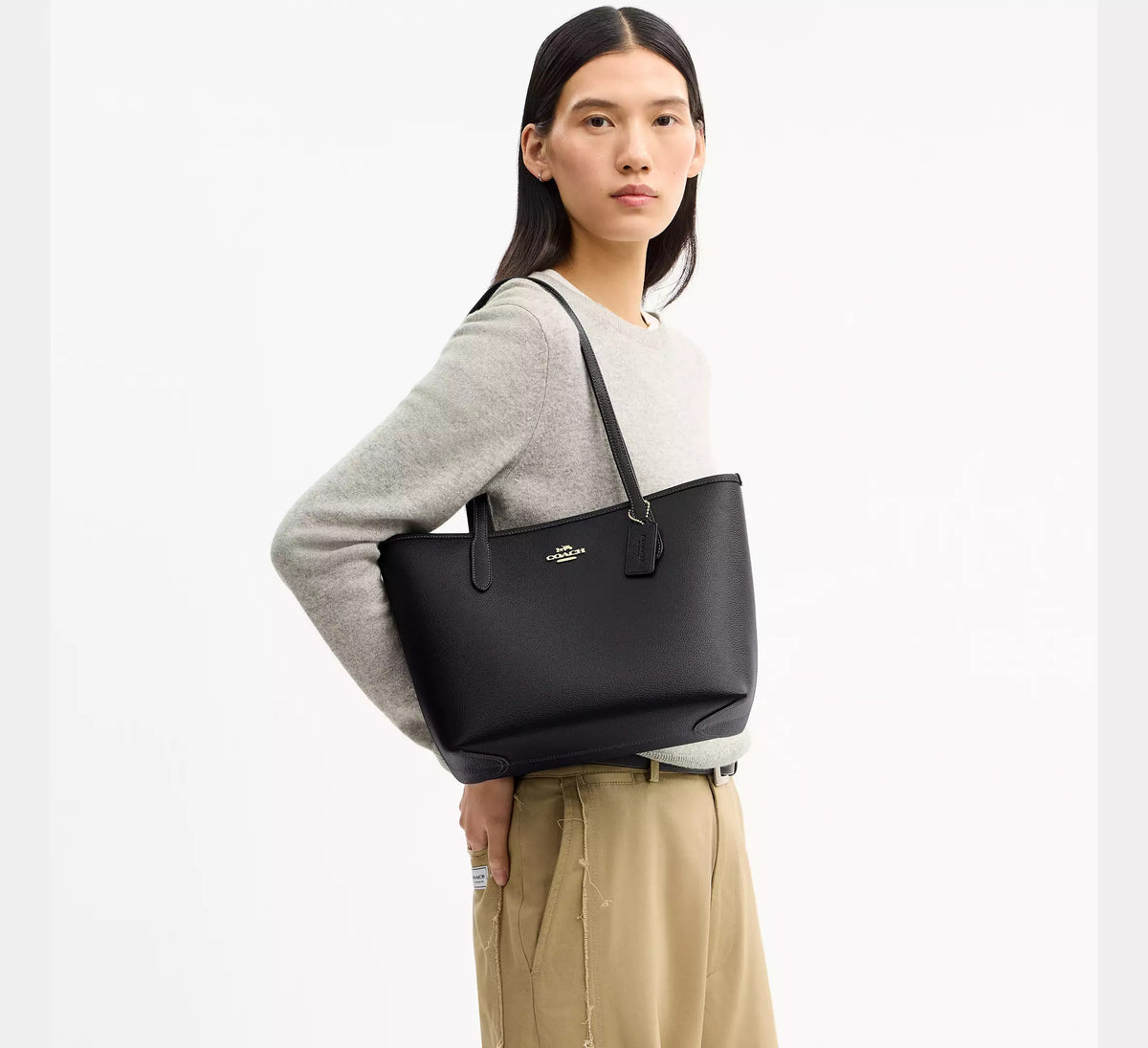 Medium City Tote Bag Gold Black