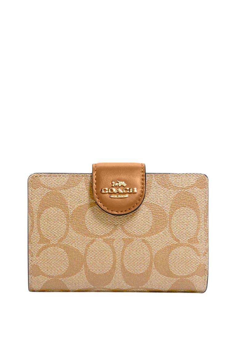 Medium Corner Zip Wallet In Signature Canvas LT Saddle