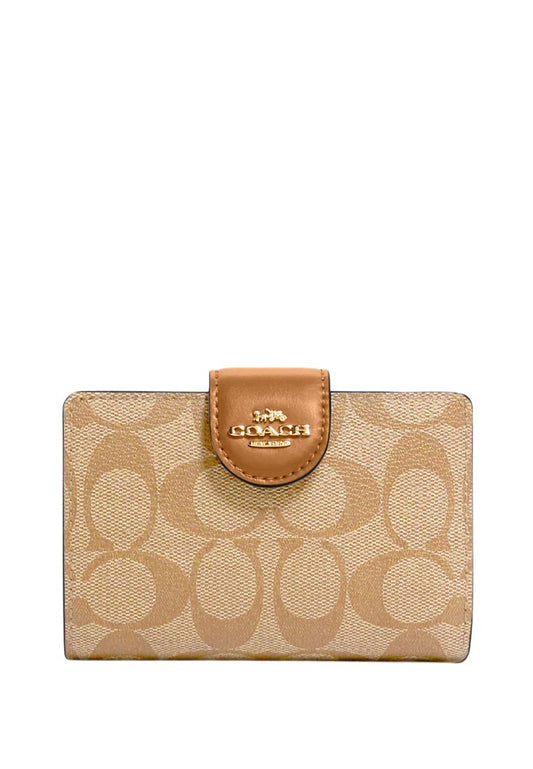 Medium Corner Zip Wallet In Signature Canvas LT Saddle