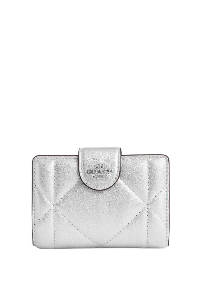 Medium Corner Zip Wallet With Puffy Diamond Quilting Metallic Silver