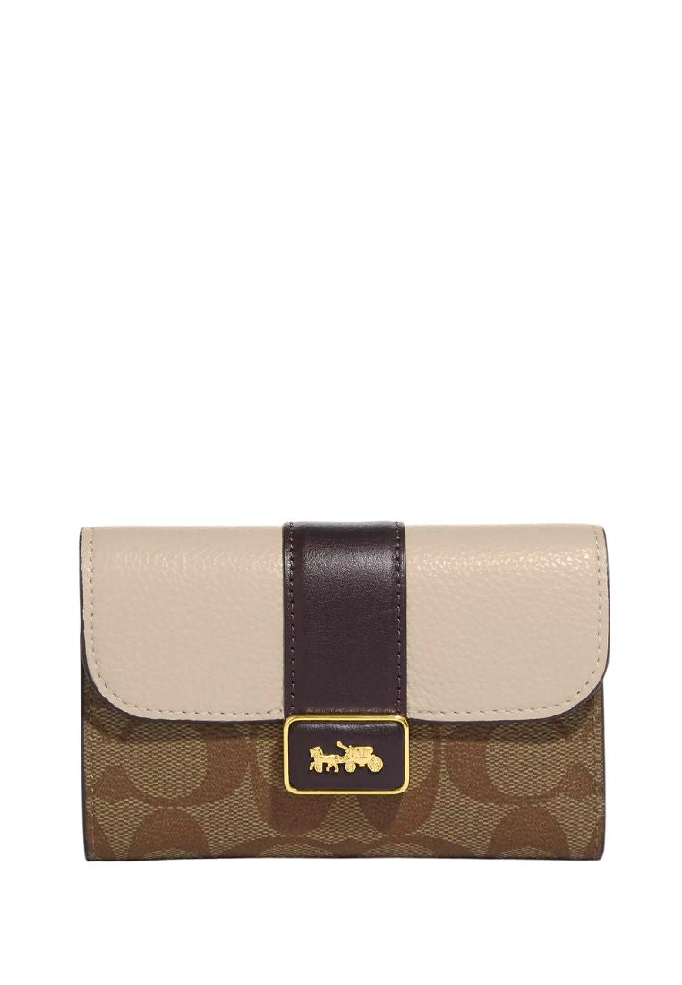 Medium Grace Wallet In Signature Canvas Light Khaki Chalk