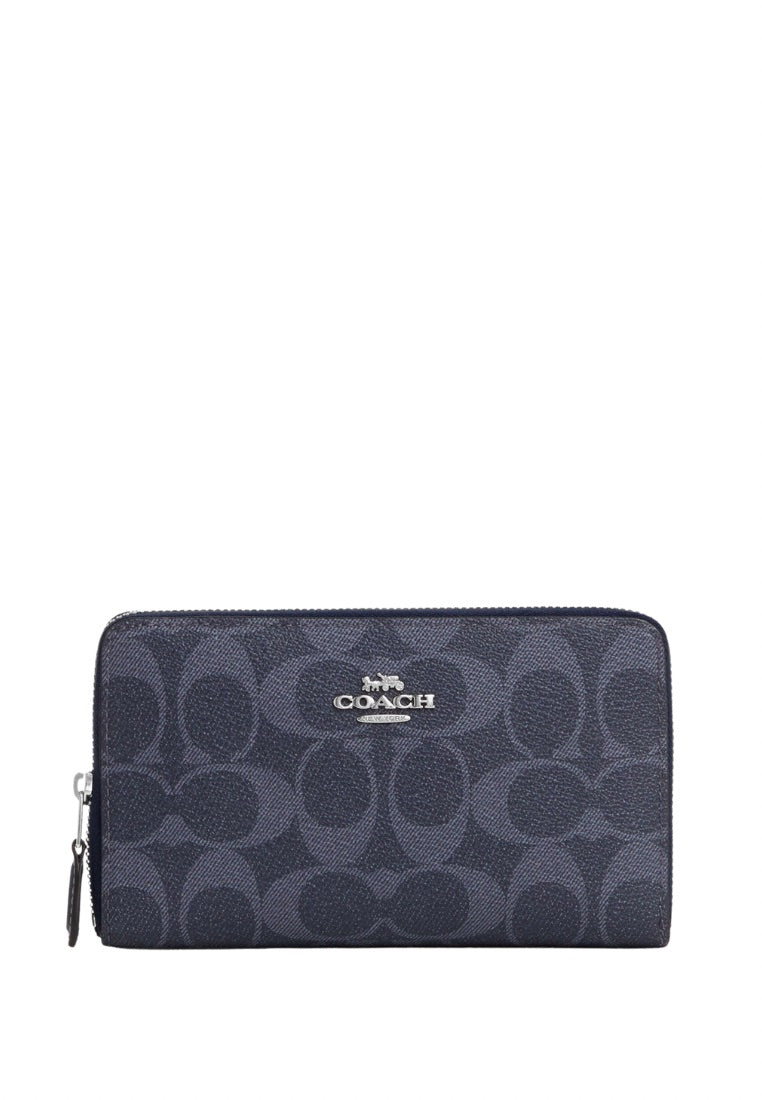 Medium Id Zip Wallet In Signature Canvas Midnight Navy