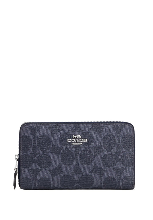 Medium Id Zip Wallet In Signature Canvas Midnight Navy