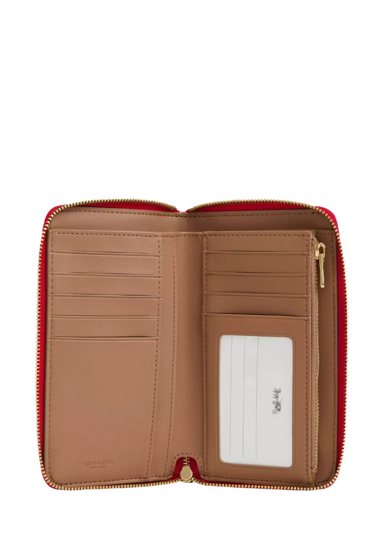 Medium Id Zip Wallet In Signature Canvas Walnut Bold Red