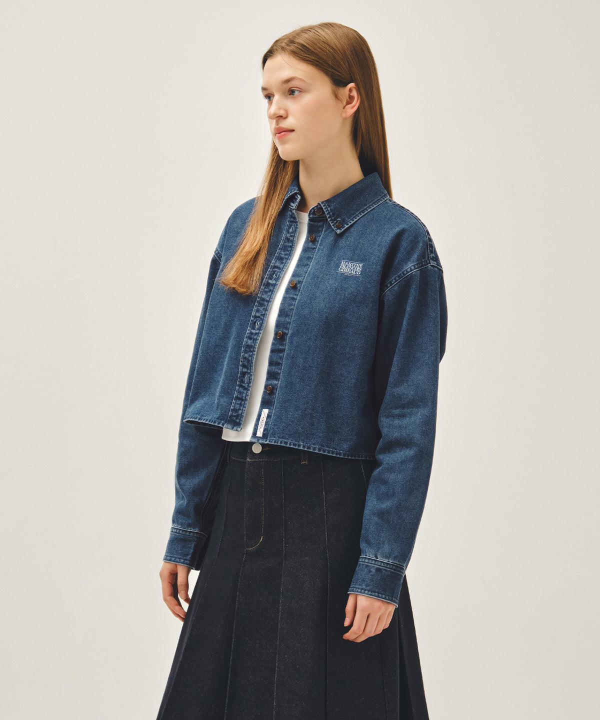 W CROP DENIM SHIRT blue