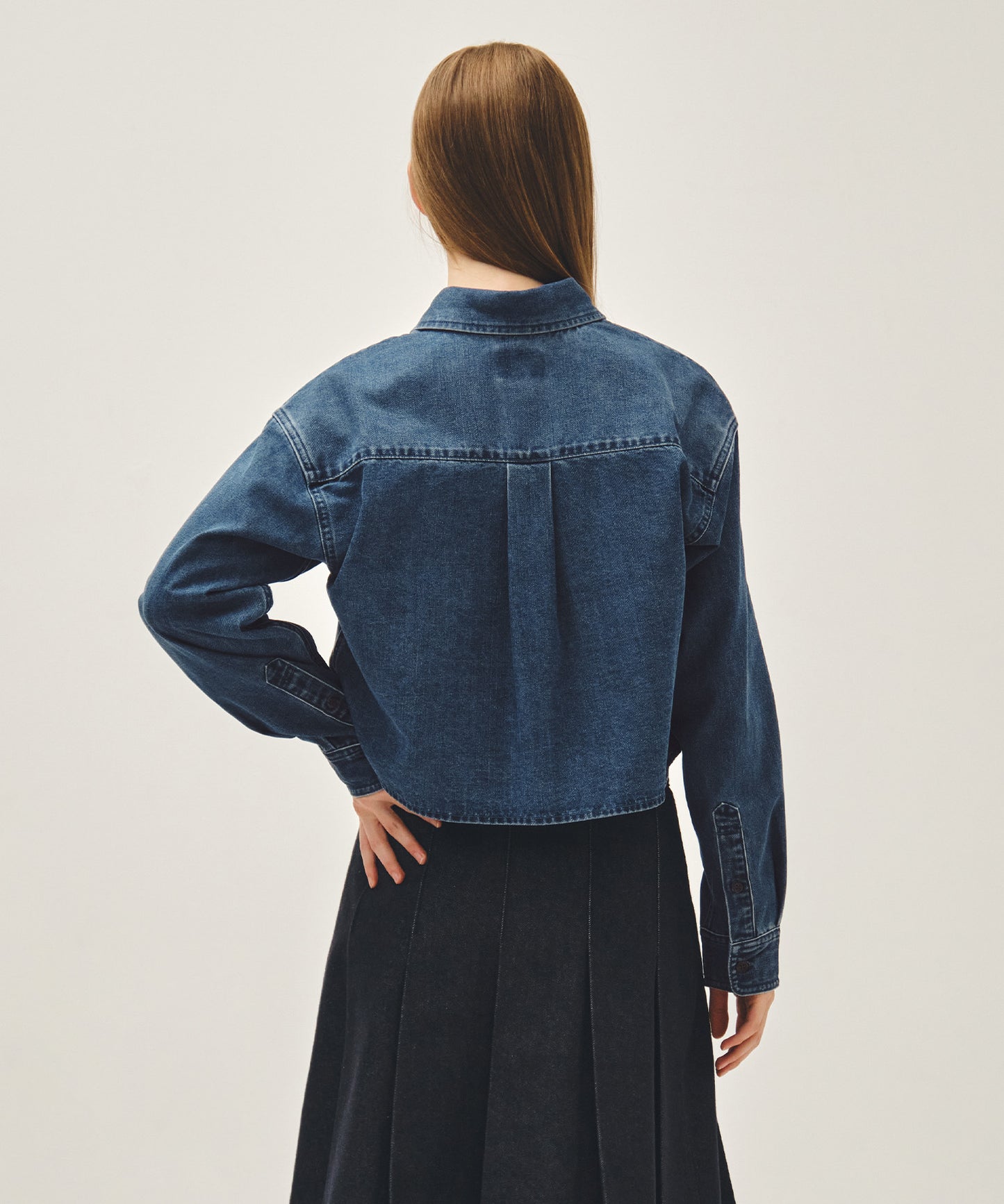 W CROP DENIM SHIRT blue
