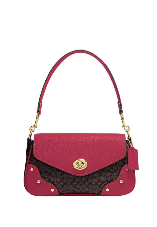 Millie Shoulder Bag In Colorblock Signature Canvas Brown Pink