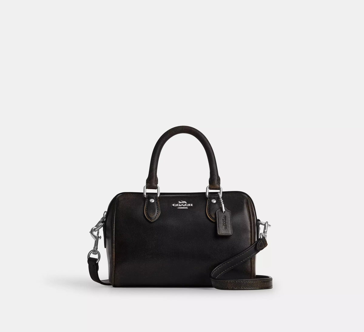 Mini Rowan Crossbody Bag In Loved Leather Silver Black Brown