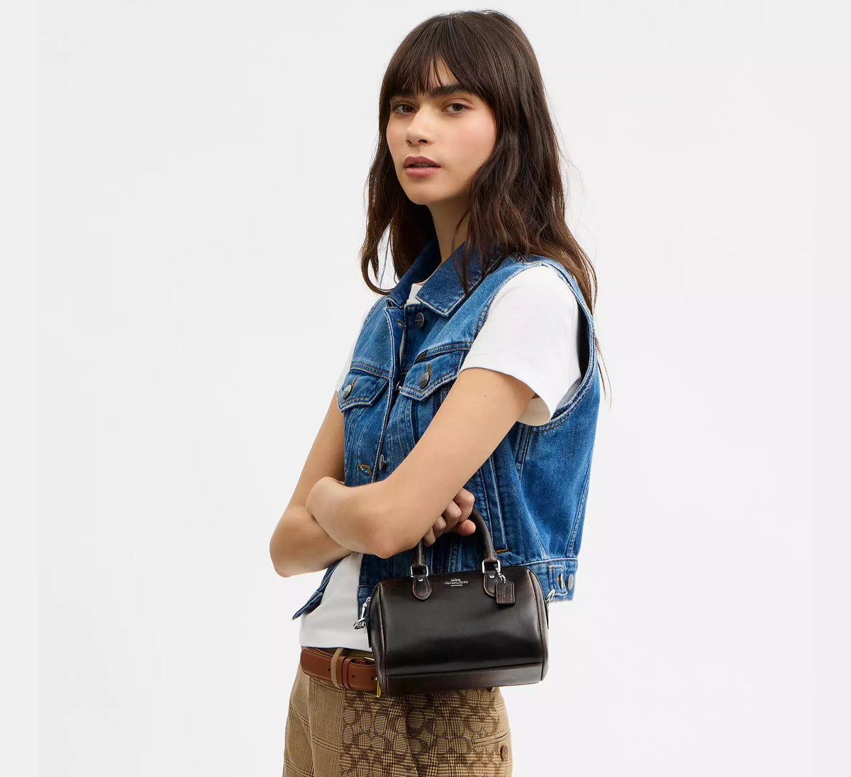Mini Rowan Crossbody Bag In Loved Leather Silver Black Brown