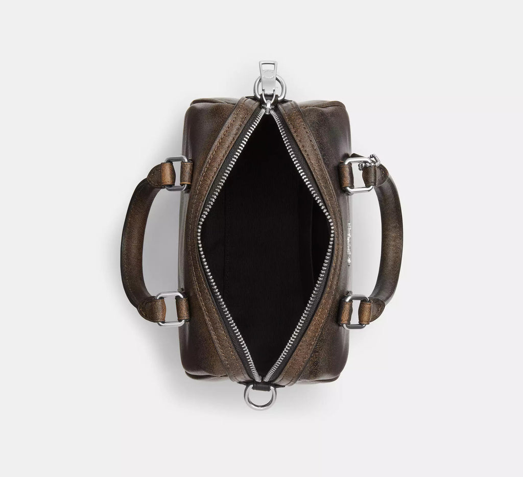 Mini Rowan Crossbody Bag In Loved Leather Silver Black Brown