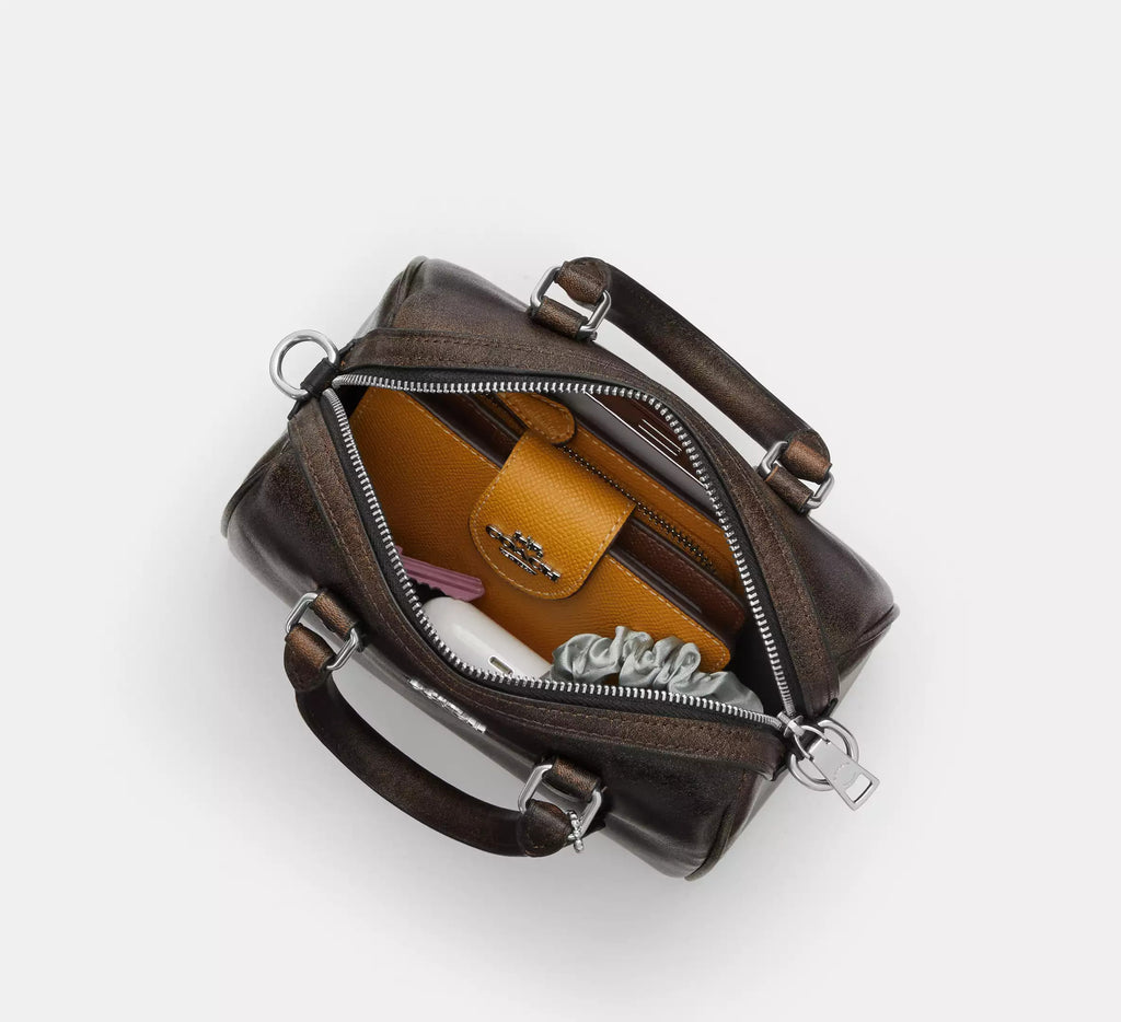 Mini Rowan Crossbody Bag In Loved Leather Silver Black Brown