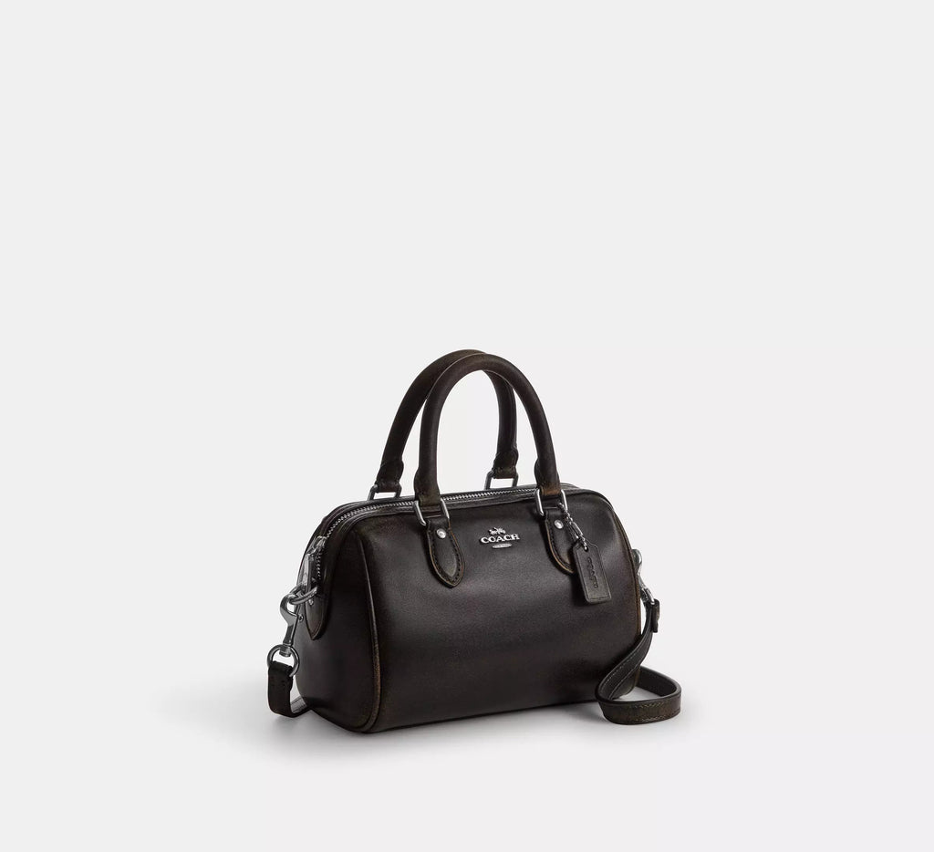 Mini Rowan Crossbody Bag In Loved Leather Silver Black Brown