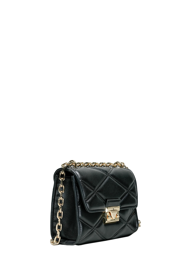 Serena Small Quilted Faux Leather Crossbody Bag Black Gold