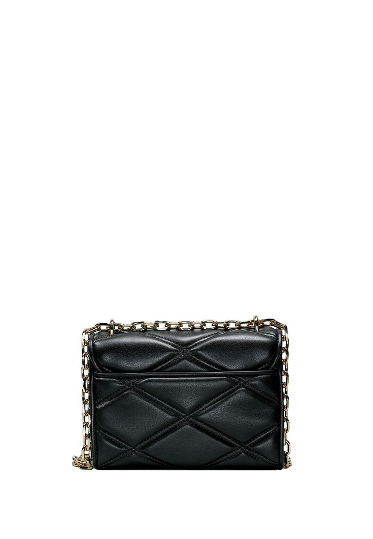 Serena Small Quilted Faux Leather Crossbody Bag Black Gold