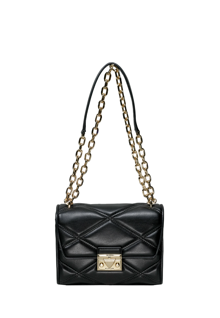 Serena Small Quilted Faux Leather Crossbody Bag Black Gold