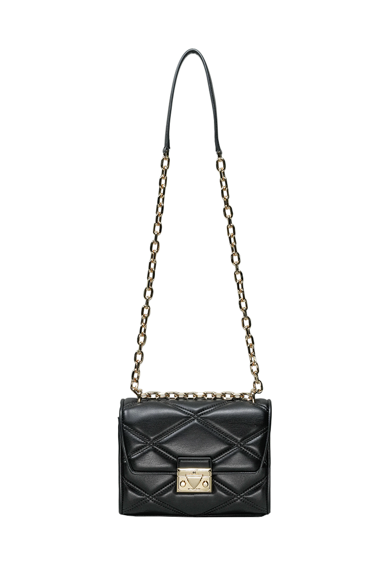 Serena Small Quilted Faux Leather Crossbody Bag Black Gold