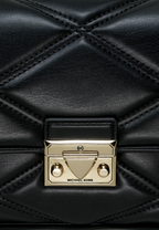 Serena Small Quilted Faux Leather Crossbody Bag Black Gold