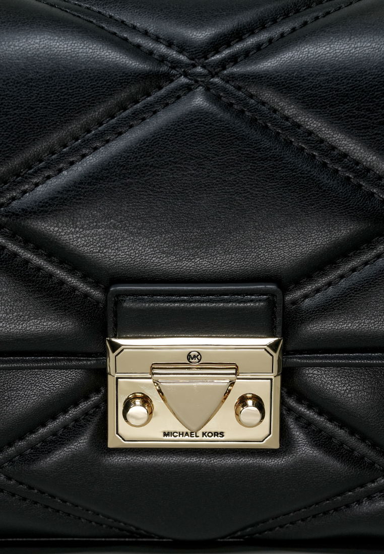 Serena Small Quilted Faux Leather Crossbody Bag Black Gold