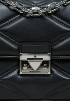 Serena Small Quilted Faux Leather Crossbody Bag Black Silver