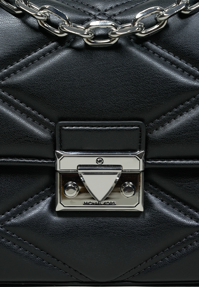 Serena Small Quilted Faux Leather Crossbody Bag Black Silver