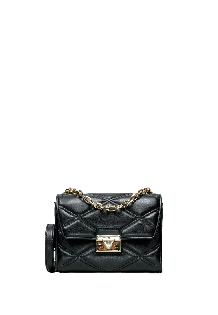 Serena Small Quilted Faux Leather Crossbody Bag Black Gold