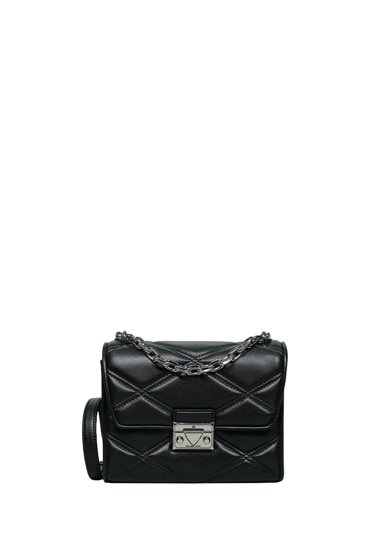 Serena Small Quilted Faux Leather Crossbody Bag Black Silver