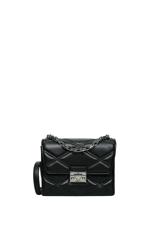Serena Small Quilted Faux Leather Crossbody Bag Black Silver