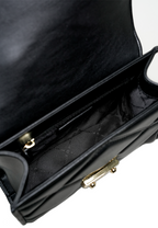 Serena Small Quilted Faux Leather Crossbody Bag Black Gold