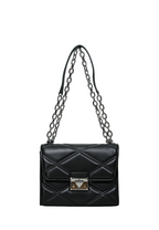 Serena Small Quilted Faux Leather Crossbody Bag Black Silver