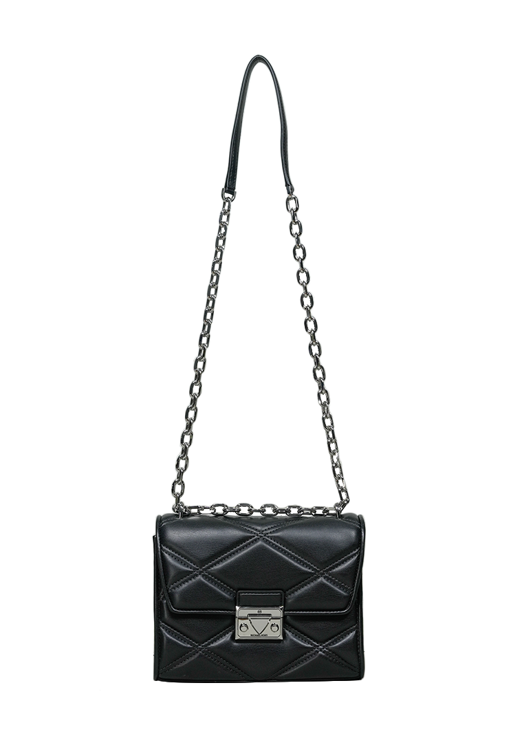 Serena Small Quilted Faux Leather Crossbody Bag Black Silver