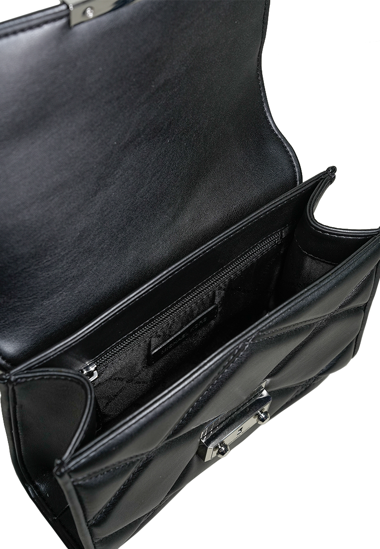 Serena Small Quilted Faux Leather Crossbody Bag Black Silver