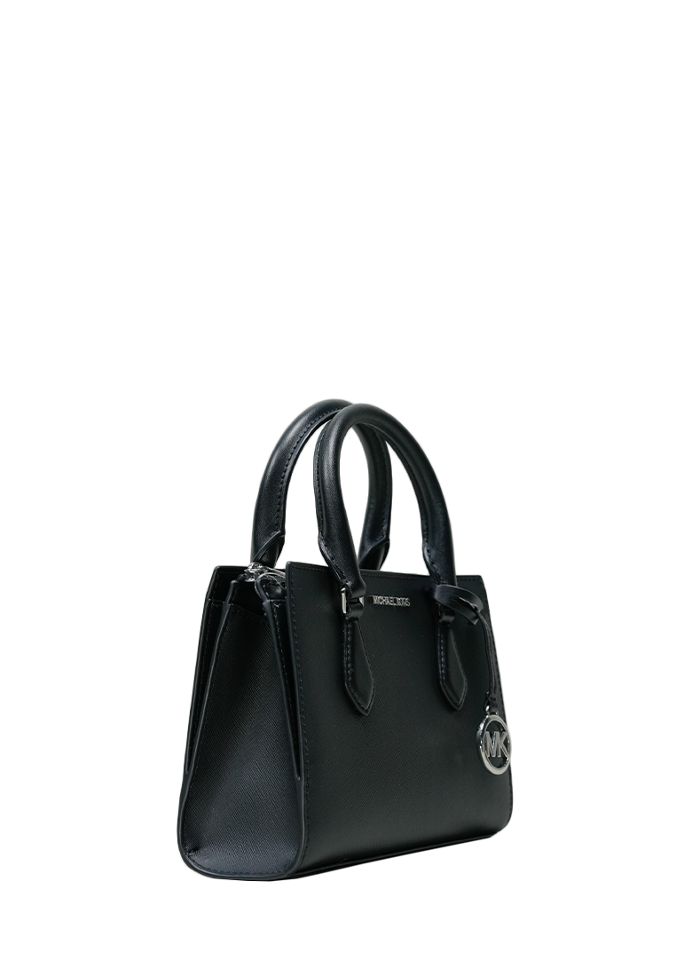 Sheila Small Faux Saffiano Leather Satchel Black