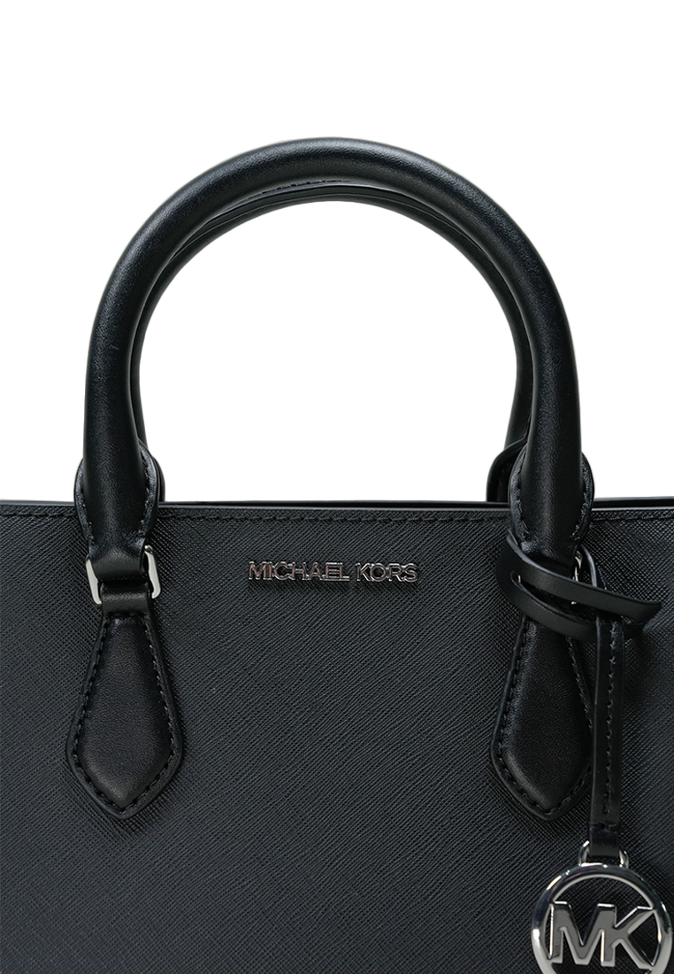 Sheila Small Faux Saffiano Leather Satchel Black