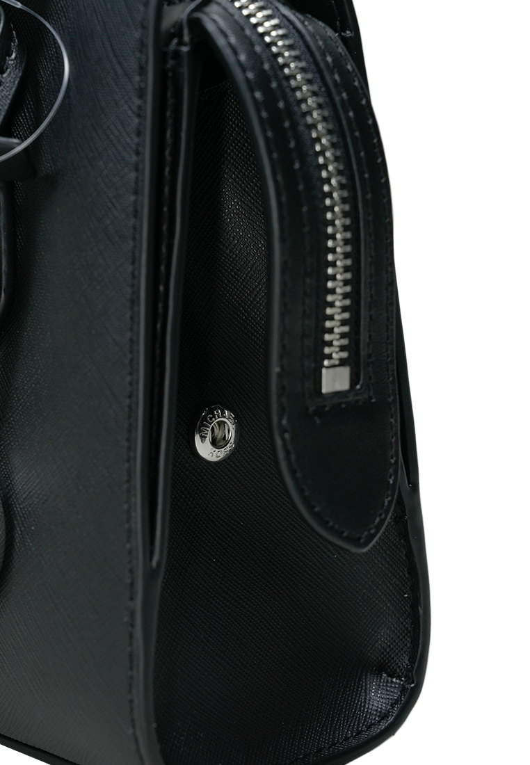 Sheila Small Faux Saffiano Leather Satchel Black