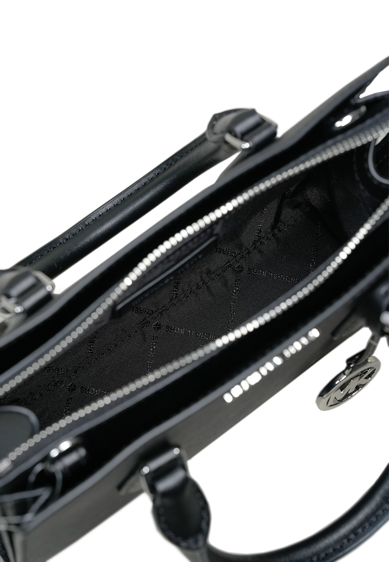 Sheila Small Faux Saffiano Leather Satchel Black