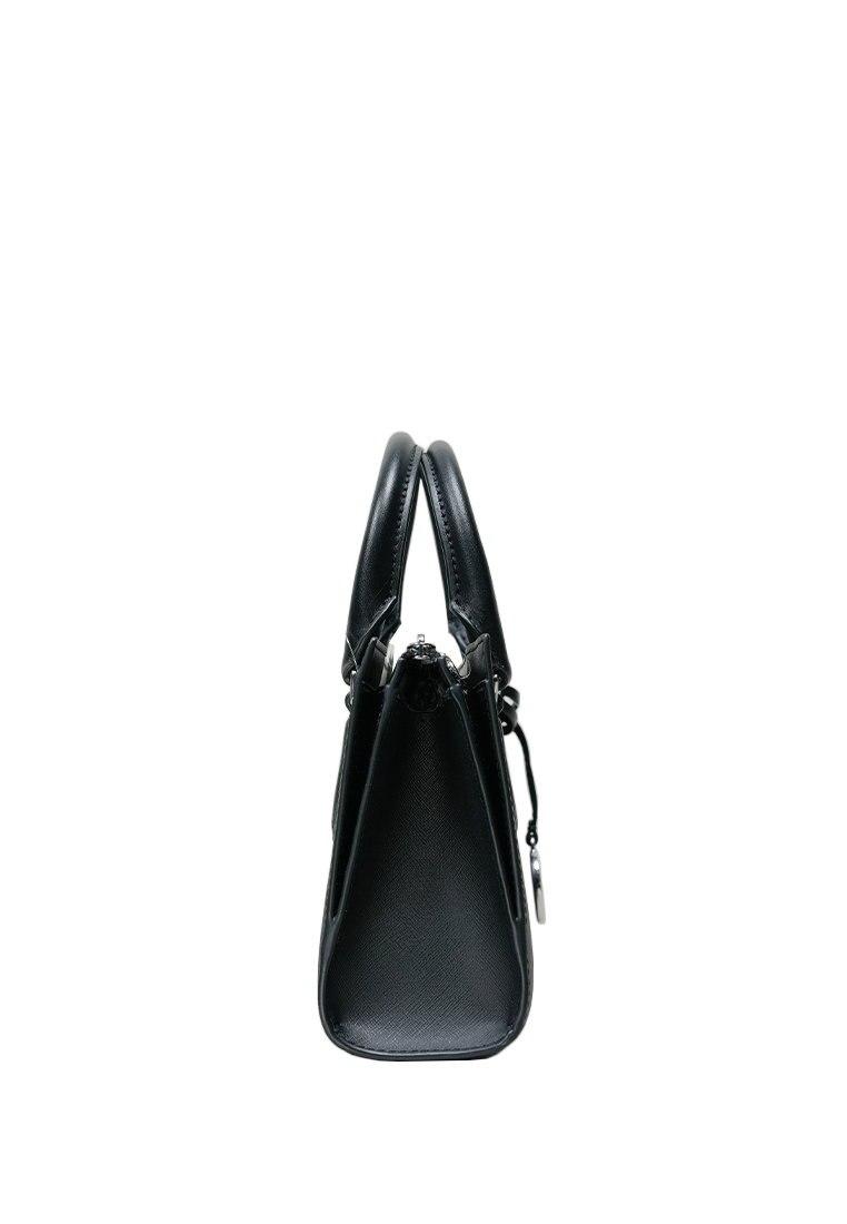 Sheila Small Faux Saffiano Leather Satchel Black