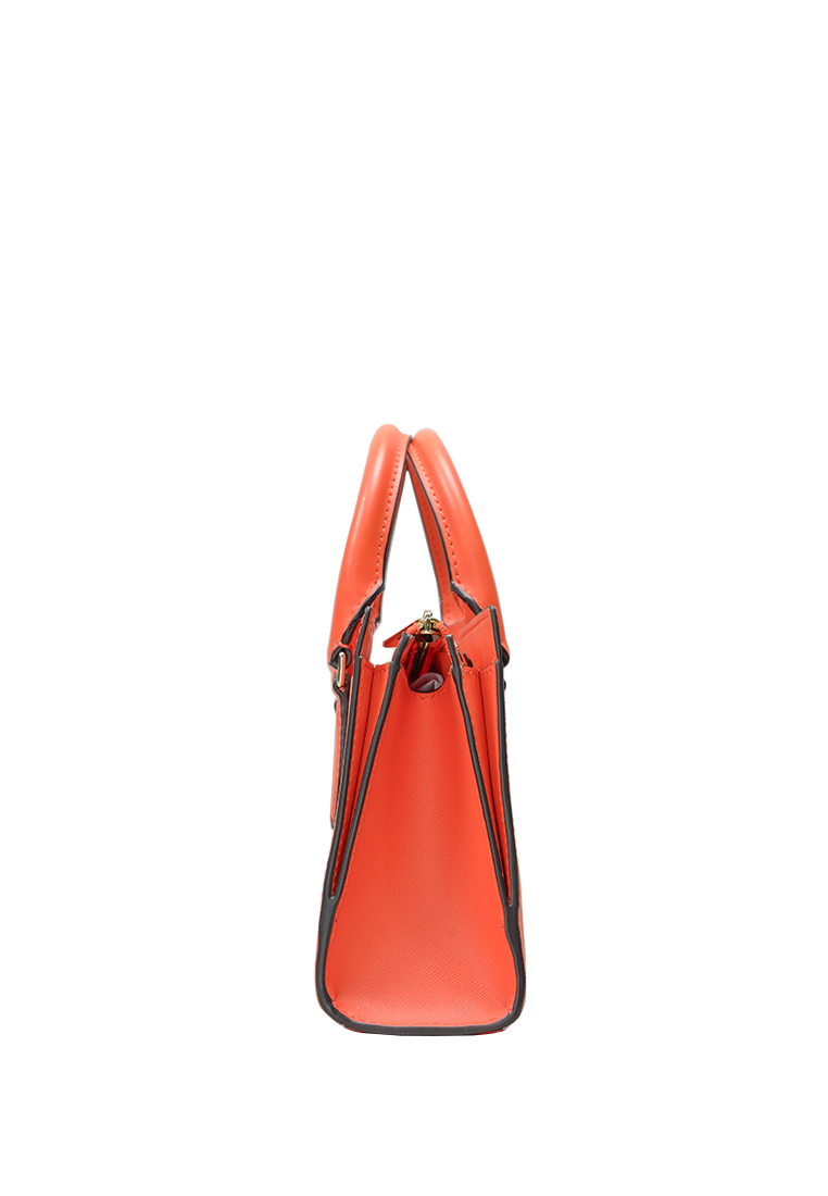 Sheila Small Faux Saffiano Leather Satchel Poppy