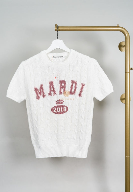 [DEFECT SALE 01] Cable Knit Half Sleeve Vintage Print Ivory Burgundy
