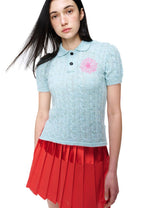 Mohair Cable Top Collar Short Sleeve Mint Pink