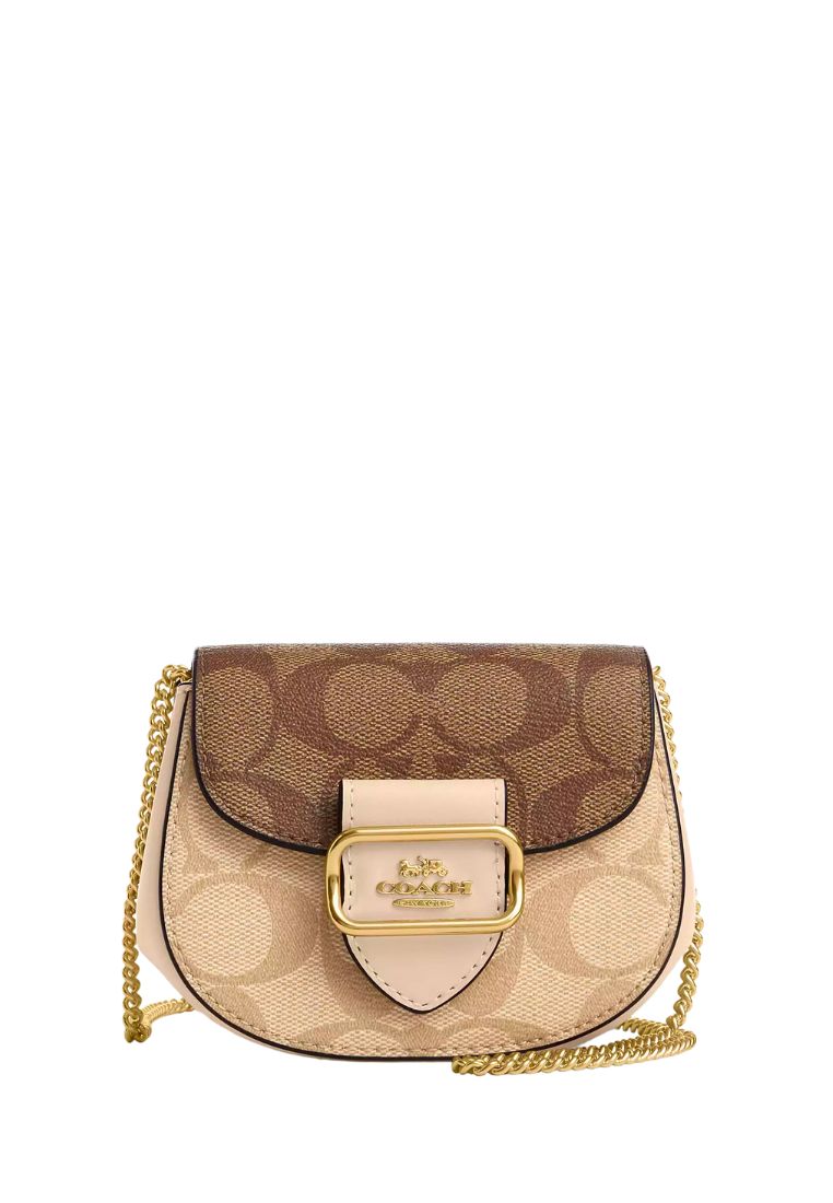 Morgan Card Case On A Chain In Blocked Signature Canvas Light Khaki