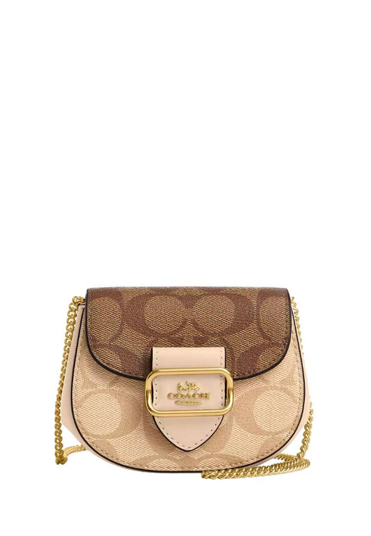 Morgan Card Case On A Chain In Blocked Signature Canvas Light Khaki