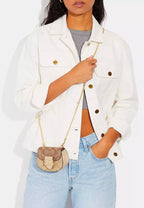 Morgan Card Case On A Chain In Blocked Signature Canvas Light Khaki
